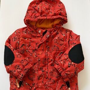 Cat & Jack Red Fox Print Hooded Puffer Jacket with Black Elbow Patches